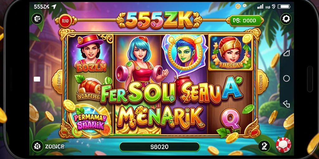 Screenshot gameplay menarik dari 555ZK yang menunjukkan putaran slot.