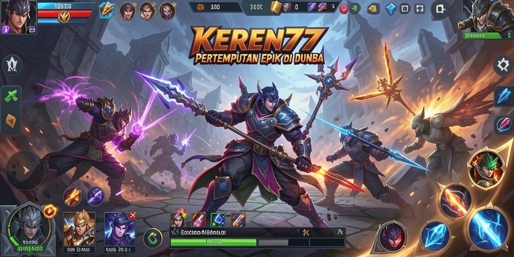 Tampilan gameplay seru dalam KEREN77 saat bertempur di arena.