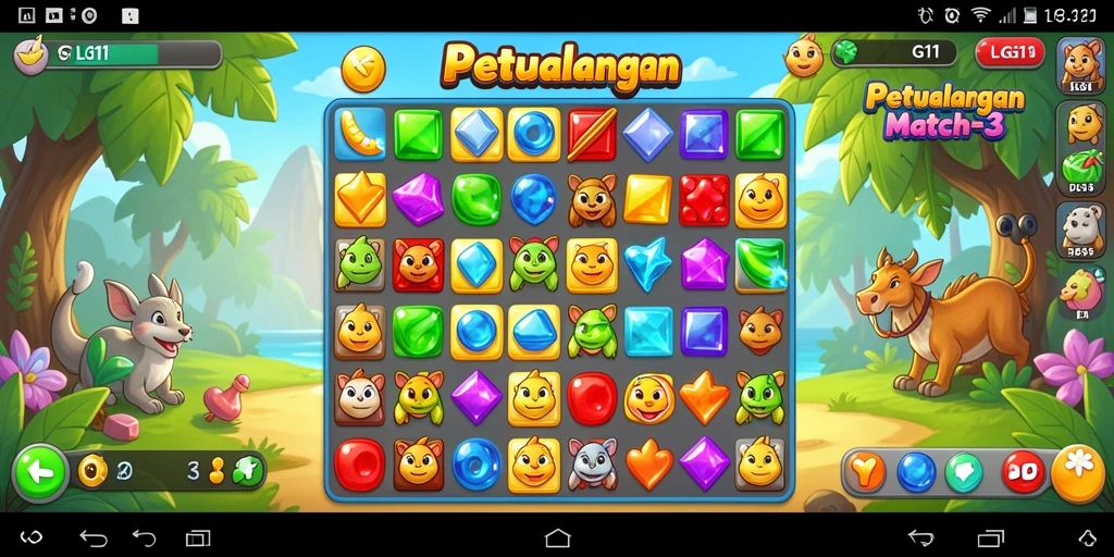 Tampilan gameplay seru dalam LG111 dengan level Match-3 yang menantang.